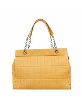 Chanel Chain Tote Bag Lambskin Beige Silver